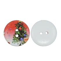 10 boutons bois rouge motif sapin de noël rond 20 mm 2 trous - création couture diy