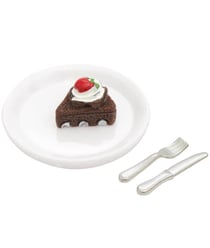 Gâteau au chocolat miniature dans assiette + couverts - Rico Design Bois