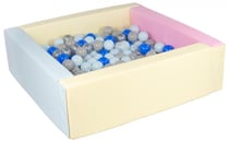 Piscine à balles carrée avec 300 balles – bords 3 couleurs/transparent, bleu, gris, argent, bleu p - Velinda