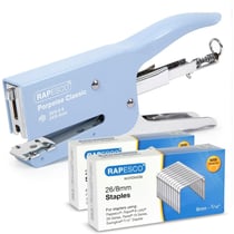 Agrafeuse + agrafes 26/8mm - 2 boites de 5000 agrafes - Bleu clair - Rapesco