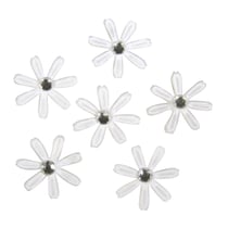 Fleurs en satin av. strass, 1,8cm ø, blanc, 60 pces