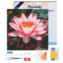 Mini Diamond Painting Broderie Diamant Figured’Art 25x25cm toile tendue sur châssis en bois - diamants ronds - Nénuphar Rose