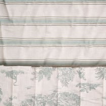 Tissu Coton Matelassé réversible Mathilda rayures Vert sur fond Blanc cassé