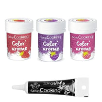 3 colorants alimentaires framboise, mûre & fraise + Stylo glaçage noir