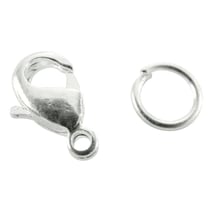 SACHET DE 4 FERMOIRS MOUSQUETONS COLORIS ARGENT 12MM AVEC ANNEAUX