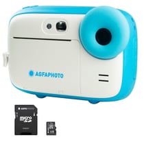 AGFAPHOTO Pack Realikids Instant Cam + 1 carte Micro SD 32GB - Appareil Photo Instantané Enfant, Ecran LCD 2,4', Batterie Lithium, Miroir Selfie et filtre photo - Bleu