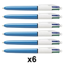 Lot de 6 stylos BIC 4 couleurs pointe moyenne corps bleu