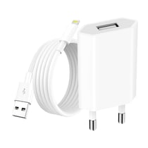 Avizar Chargeur Secteur USB pour iPhone 1A 5W avec Câble USB-A vers Lightning 1m Blanc