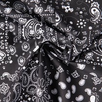 Tissu Coton imprimé Arty patchwork paisley Blanc sur fond Noir