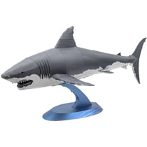 MetalEarth Animaux: GRAND REQUIN BLANC 15,5x7,5x7cm, maquette 3D en métal avec 2 feuilles, sur carte 12x17cm, 14+