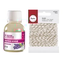 Parfum pour bougies 27 ml Senteur lavande + Ficelle dorée & blanche 15 m