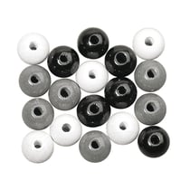 Assort. Perles en bois FSC 100%, 10mm ø, tons noirs / blancs, polies, 52 pièces