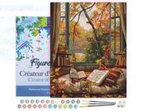 Peinture par Numéro Figured'Art avec Cadre - Lecture cosy en Automne - Kit de Loisir Créatif DIY Numéro d'Art Complet - 40x50cm toile tendue sur châssis