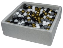 Piscine à balles pour enfant, 90x90 cm, Aire de jeu + 450 balles noir, blanc, or, gris - Velinda