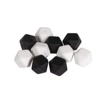 Perles en silicone Hexagone, 14mm ø, noir / blanc, 10 pièces