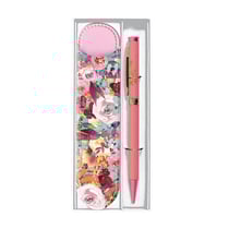 Set cadeau stylo bille & étui assorti Floral rose - Hirondelles & Cie