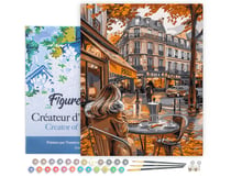 Peinture par Numéro Figured'Art avec Cadre - Pause café en Automne - Kit de Loisir Créatif DIY Numéro d'Art Complet - 40x50cm toile tendue sur châssis