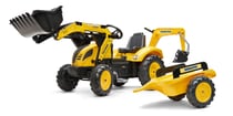 Tractopelle à pédales Komatsu avec excavatrice arrière et remorque - Jaune - Dès 3 ans - 100% Fabriqué en France - Contient 50% de Plastique recyclé - FALK