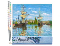 Peinture par Numéro Figured'Art - Bateaux Navigant sur la Seine à Rouen - Monet - Kit de Loisir Créatif Numéro d'Art - 40x50cm sans châssis en bois