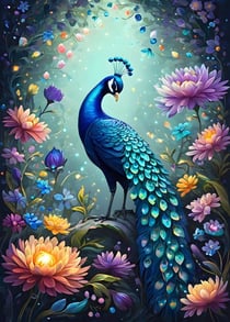Puzzle 500 pièces - Flowers & Peacock - Bluebird Puzzle