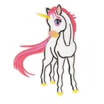 Ecusson thermocollant grande licorne rose et blanc 13.5cm