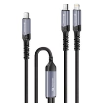 Swissten Câble 5A Synchro et Charge 2-en-1 USB-C vers USB-C et Lightning 100W 1,5m Noir