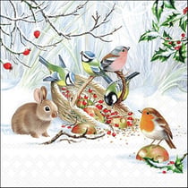 Lot de 4 serviettes en papier découpage collage 33 cm OISEAU HIVER FRUIT LAPIN O 102