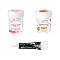 2 colorants alimentaires orange-rose poudré + Stylo glaçage noir