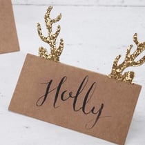 10 Marque-places de Noël - Cerf doré à paillettes