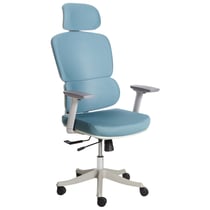 Chaise de Bureau Rembourrée en Polyester Bleu Accoudoirs et Appui-tête Réglables Hauteur d'Assise Coulissante Base Pivotante Dossier Inclinable