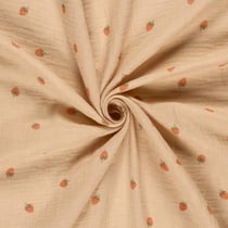 Tissu Double gaze de Coton Petites fraises sur fond Rose