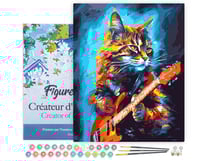 Peinture par Numéro Figured'Art avec Cadre - Chat rocker en Abstrait - Kit de Loisir Créatif DIY Numéro d'Art Complet - 40x50cm toile tendue sur châssis