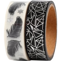 Ruban adhésif Washi Tape, plumes et motifs - film, L : 15 mm, 2x4 m/ 1 Pq.