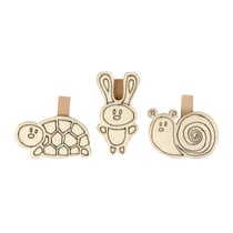 MégaCréa DIY - Pinces en bois prédessinées tortue lapin escargot 4 pièces