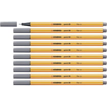 Lot de 10 stylos-feutres pointe fine 0,4 mm - STABILO - Point 88 - Gris foncé