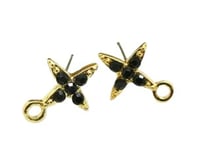 Paire boucles d'oreilles puce croix 10*13mm doré et strass noir