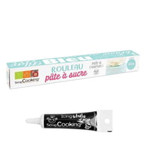Rouleau de pâte à sucre bleu 430 g + Stylo de glaçage noir
