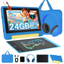 Tablette 7'' Android 15 pour enfants - 24 3 + 21 Go + 64 Go - écran HD 1024 × 600 - double caméra - WiFi 6 - avec sac