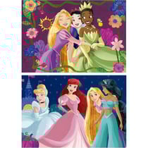 2 puzzles en bois disney princess : cendrillon ariel raiponce jasmine banche neige tiana 2 x 50 pièces - dessin animé - educa - 19672