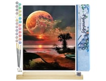 Peinture par Numéro Figured'Art - Ponton et Grosse Lune - Kit de Loisir Créatif DIY Numéro d'Art Complet - 40x50cm toile roulée + châssis en bois à monter