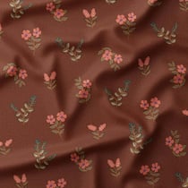 Tissu Velours milleraies imprimé Insano Fleuris sur fond Marron - Au mètre