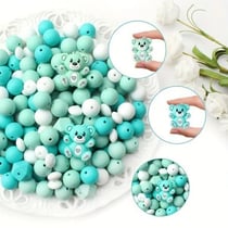 Ensemble de 29 perles en silicone fabrication bijoux fantaisies, attache tétine VERT TURQUOISE 911798