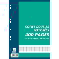 Feuilles doubles - Grands carreaux - Perforées - A4 - Paquet de 400 - Oxford