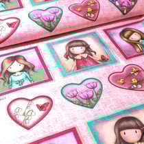 Tissu Coton London cœur et cube sur fond Rose - Par 60 cm