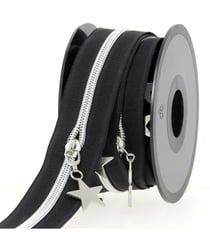 Fermeture à glissière Spirale N°4 avec curseur Etoile - Milward Noir et Argent