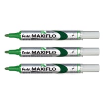 Lot de 3 marqueurs tableau blanc effaçables - PENTEL - MAXIFLO MWL5S - Pointe ogive fine - Vert