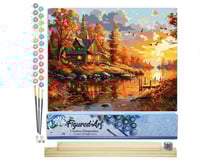 Peinture par Numéro Figured'Art - Coucher de soleil automnal près de la Cabane - Kit de Loisir Créatif DIY Numéro d'Art Complet - 40x50cm toile roulée + châssis en bois à monter