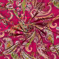 Tissu Jersey Viscose digital cachemire Bohème sur fond Rose fuchsia