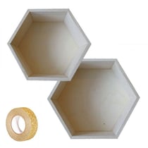 2 étagères hexagonales bois 24 x 21 cm et 27 x 23,5 cm + masking tape doré à paillettes 5 m