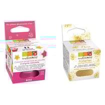 Colorant alimentaire Rose foncé + paillettes dorées
